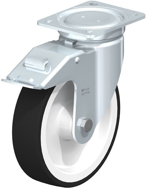Blickle LU-POTH 200R-FI Stahlblech-Lenkrolle, schwere, geschlossene Ausführung, mit Anschraubplatte & Feststeller, Thermoplastisches Polyurethan, 759209