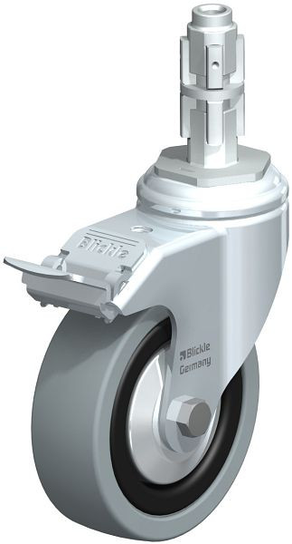 Blickle LKRA-VPA 101K-11-FI-FA-E13 Apparate-Lenkrolle mit Expander & Feststeller, Vollgummi, Grau, 225649