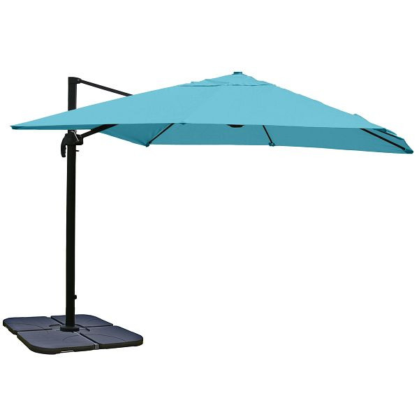 Mendler Gastronomie-Ampelschirm HWC-A96, Sonnenschirm 3x3m (Ø4,24m) Polyester Alu/Stahl 23kg, türkis mit Ständer, 153408+76853+70477