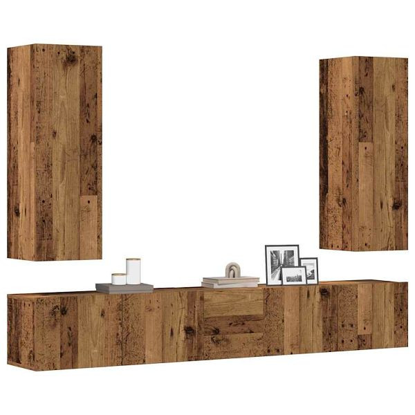 vidaXL 5-tlg. TV-Schrank-Set Wandmontage Altholz-Optik Holzwerkstoff, 3329193