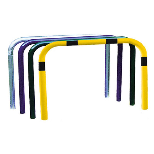 Stein HGS Anlehnbügel/Absperrbügel -Sylt-, 1400mm/1000mm, gelb beschichtet mit schwarzen Streifen, Bügel: Ø 60 mm, 18332b-gsw