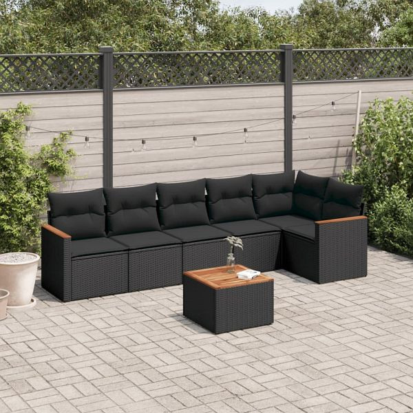 vidaXL 7-teilig Garten-Sofagarnitur mit Kissen Schwarz Poly Rattan, 3225992