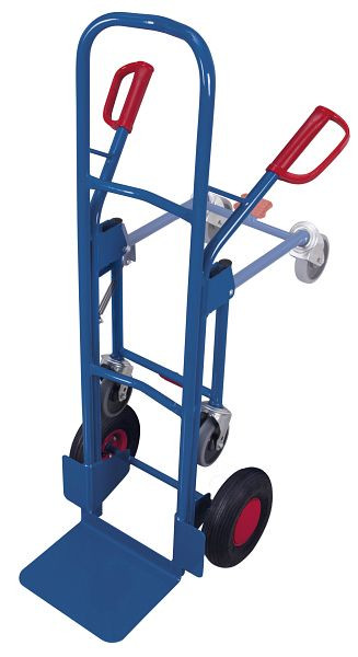 VARIOfit Stahlrohrkarre mit Stützrad, Außenmaße: 575 x 585 x 1.305 mm, RAL 5010 enzianblau, Radsatz: Luftbereifung, sk-710.055