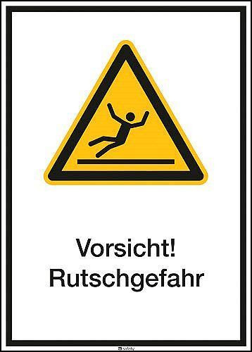 DENIOS Kombischild "Vorsicht Rutschgefahr", ISO 7010, Aluminium, 265 x 370 mm, VE: 5 Stück, 266753