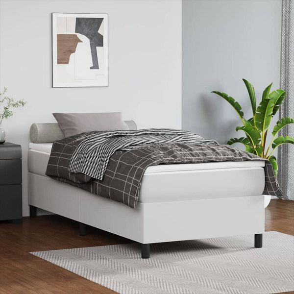 vidaXL Boxspringbett mit Matratze Weiß 100x200 cm Kunstleder, 3144591