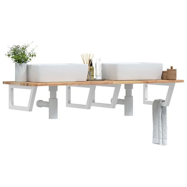 vidaXL Waschbeckenregal Wandmontage Stahl und Akazienholz, 3302798