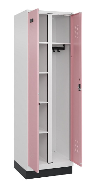 C+P Wäsche-/Garderobenspind Evolo PLUS, mit Sockel, 2 Abteile, 1950x600x500mm, 9, Frontfarbe RAL 3015 Hellrosa, Zylinderschloss, 049620-20 S10045