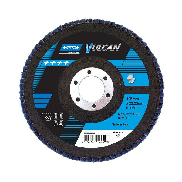 Norton VULCAN R842 Fächerschleifscheiben Norton-Vulcan Zirconia-115x22#40, VE: 10 Stück, 63642502331