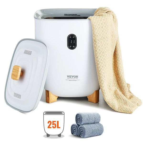 VEVOR Handtuchwärmer 25L Eimer LED-Bildschirm Unter Timer Handtuchkorb Weiß, MJJRTBS25LLEJ4BY2V2