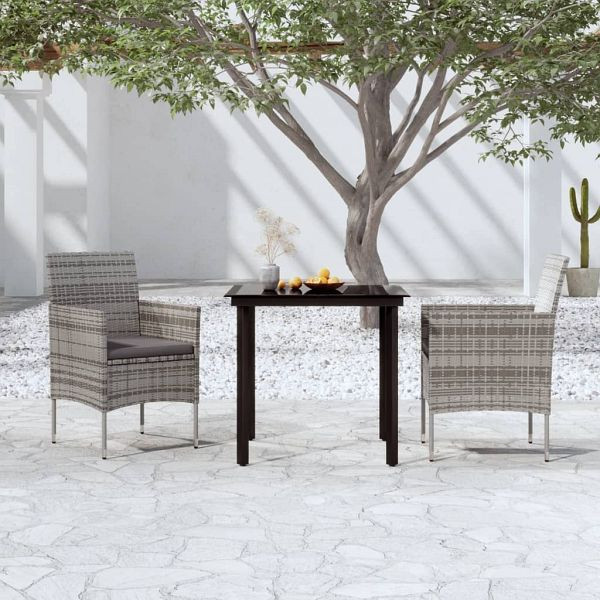 vidaXL 3-teilig Garten-Essgruppe mit Kissen Grau und Schwarz, 3099287