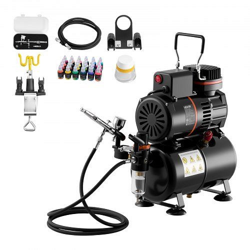 VEVOR Airbrush Set 1/6 PS mit Kompressor, Dual Action Airbrush 0,3 mm, Schlauch, Acrylfarbe (24), für Kuchen, Modell, Nägel, JCBTZ2G1OGYQ9WE7O001V2