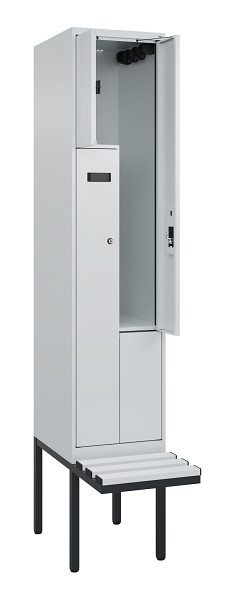 C+P Z-Spind Evolo PLUS, Bank, 2 Fächer, 2120x400x815mm, 7035/7035, Zylinderschloss, Material Sitzfläche Kunststoff, 0490437-122 S10094