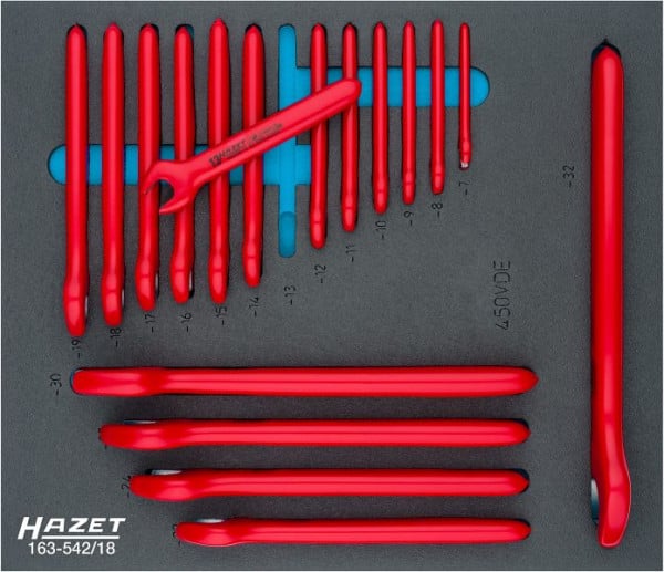 Hazet Maulschlüssel Satz, schutzisoliert, Außen-Sechskant Profil, 7 - 32, Anzahl Werkzeuge: 18, 163-542/18