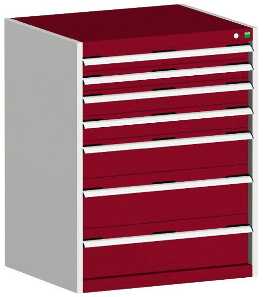bott cubio Schubladenschrank bestückt mit 7 Schubladen BxTxH: 800 x 525 x 1000 mm, RAL 7035/3004, 40012100.24V
