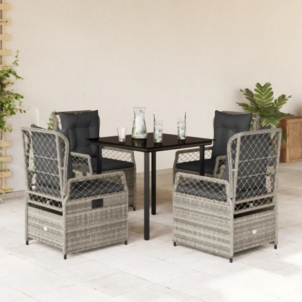 vidaXL 5-tlg. Garten-Essgruppe mit Kissen Grau Poly Rattan, 3262993