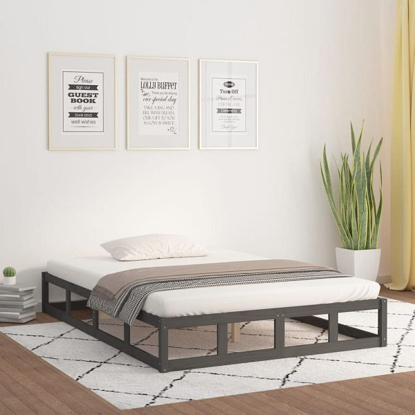 vidaXL Massivholzbett Grau 150x200 cm, Kiefer, Top-Qualität, 820803