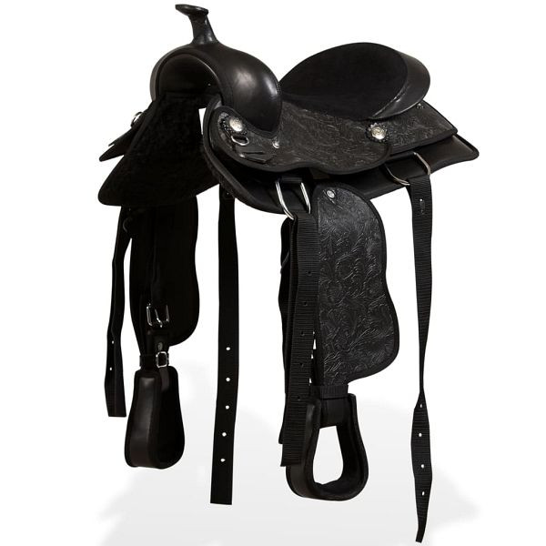 vidaXL Western-Sattel, Halfter & Brustblatt Echtleder 12" Schwarz, 91355