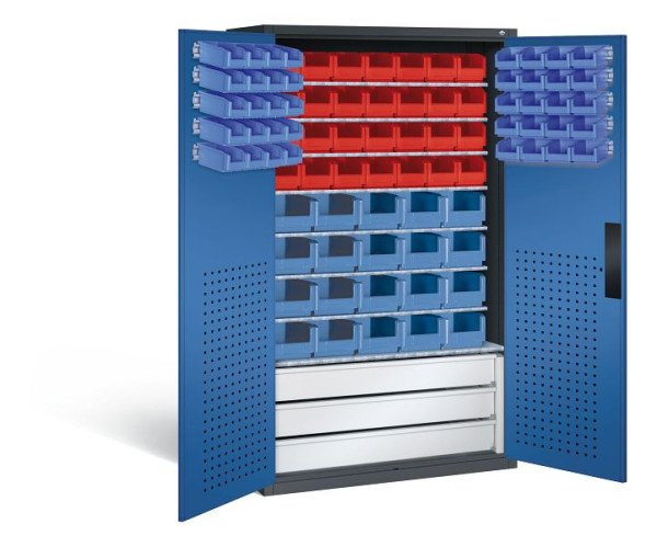 C+P Magazinschrank Serie 13, H1950xB1100xT535mm, Farbe: Schwarzgrau / Enzianblau, Muldengriff, 130276-67 S10093