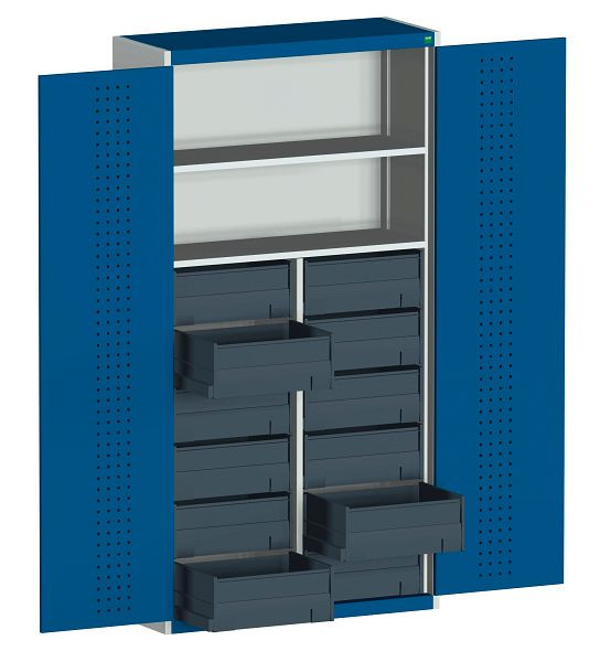 bott cubio Koffer-Flügeltürschrank bestückt 12 varioSlide, 2 Fachböden B x T x H: 1050 x 400 x 2000 mm, RAL 7035/5010, 40032012.11V