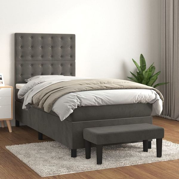 vidaXL Boxspringbett mit Matratze Dunkelgrau 80x200 cm Samt, 3138050