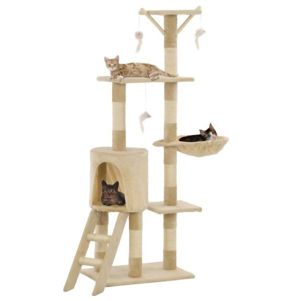 vidaXL Katzen-Kratzbaum mit Sisal-Säulen 138 cm Beige, 170580