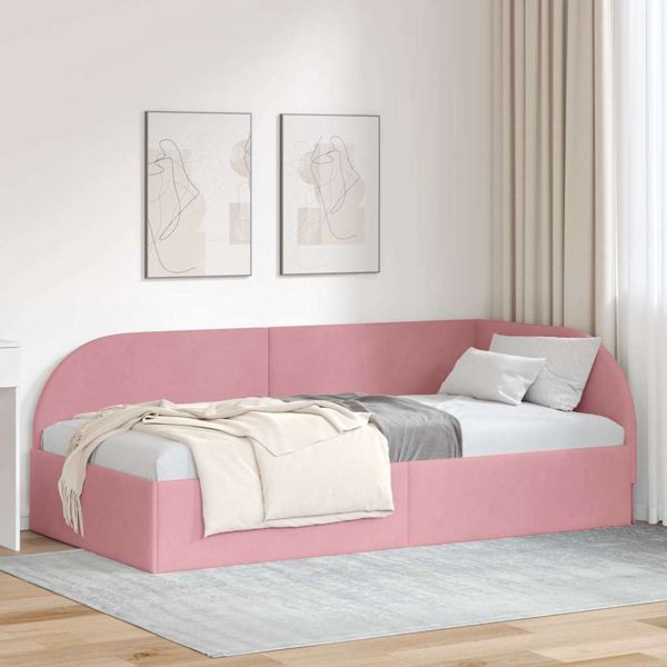 vidaXL Eckbettgestell mit Kopfteil Rosa 90 cm x 190 cm Stoff, 42016639