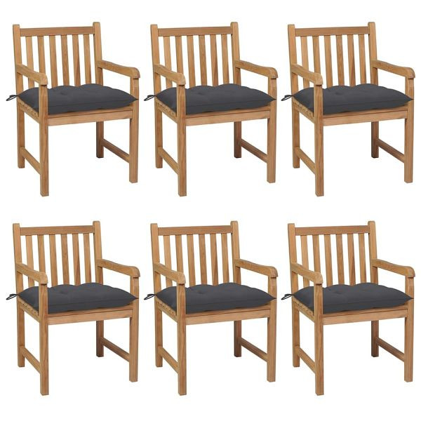 vidaXL Gartenstühle 6 Stück mit Anthrazit Kissen Massivholz Teak, 3073046