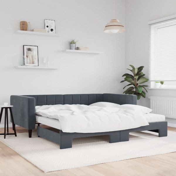 vidaXL Tagesbett Ausziehbar mit Matratzen Dunkelgrau 100x200 cm Samt, 3196723