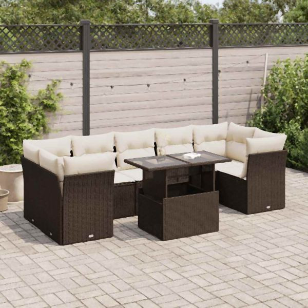 vidaXL 8-tlg. Garten-Sofagarnitur mit Kissen Braun Poly Rattan, 3326124
