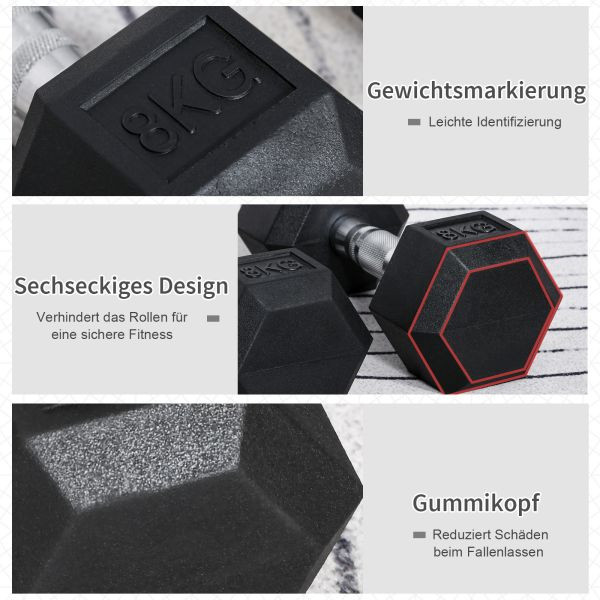 HOMCOM 2er-Set Gummi-Hantel Fitness Hantel Kurzhantel für Trainingsraum schwarz 8 KG, A91-018V01