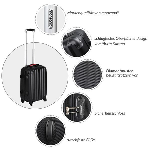 monzana Hartschalenkoffer XL Rollen 360º Reisekoffer 90L Schwarz ABS, 103078