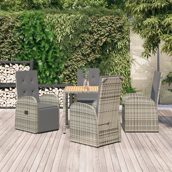 vidaXL 5-teilig Garten-Essgruppe mit Kissen Grau Poly Rattan, 3157584