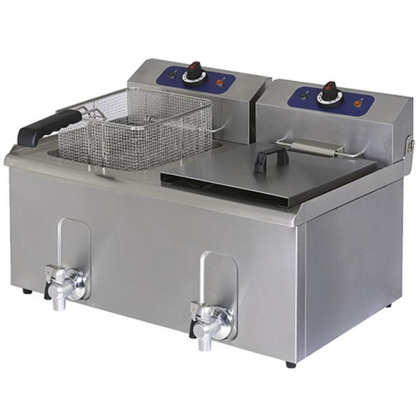 Mastro Elektro-Fritteuse mit Ablasshahn, Tischmodell, Ölfassungsvermögen 10+10 Liter, 1276G