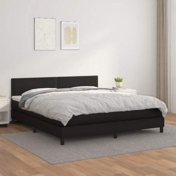 vidaXL Boxspringbett mit Matratze Schwarz 180x200 cm Kunstleder, 3141077