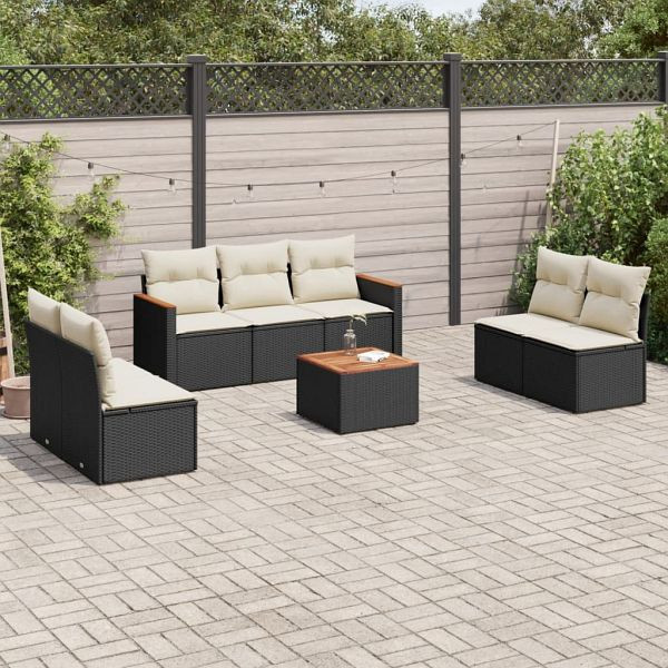 vidaXL 8-teilig Garten-Sofagarnitur mit Kissen Schwarz Poly Rattan, 3225881