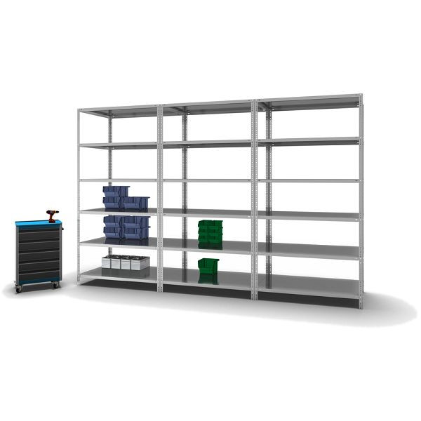 hofe Fachboden-Grundregal, 2500x800x1300 mm, 6 Fachebenen, verzinkt, 350 kg Fachlast, 2100 kg Feldlast, zweiseitige Bedienung, WZG25813S