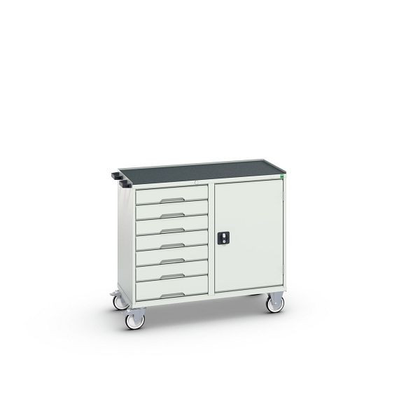 bott verso Montagewagen, mit 7 Schubladen, Tür und Abrollrand, BxTxH: 1050 x 550 x 965 mm, Lichtgrau / Lichtgrau, 16927128.16