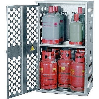 asecos Gasflaschenschrank LG.2845, für 4 x 33/10 x 11/18 x 5 kg, 1-wandig, für außen, abschließbar aus Stahl, 2845
