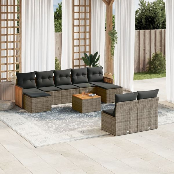 vidaXL 10-teilig Garten-Sofagarnitur mit Kissen Grau Poly Rattan, 3228062