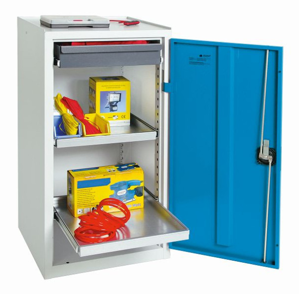 stumpf Werkzeugschrank, Höhe 100 cm, 2 ausziehbare Wannenböden, 1 Schublade, lichtgrau / lichtblau, 3001178