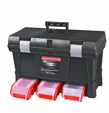 ADB Toolbox Stuff Module System Semi Profi Alu, Koffermaße BxTxH: 525x256x325 mm, Farbe Stapelboxen: Rot, Fabe Werkzeugkoffer: Schwarz, 15518