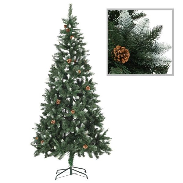 vidaXL Künstlicher Weihnachtsbaum Kiefernzapfen Weißem Glitzer 210 cm, 284319