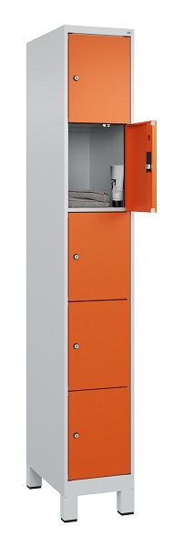 C+P Schließfachschrank Evolo PLUS, mit Füßen, 5 Fächer, 1950x300x500mm, 7035/20, 049010-105 S10002
