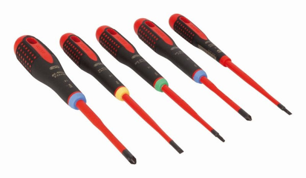 Bahco ERGO™ Isolierter Schraubendreher-Satz für Schlitz-, Pozidriv- und TORX®-Schrauben, schmal, mit 3-Komponenten-Griff, 5-teilig, BE-9872SL