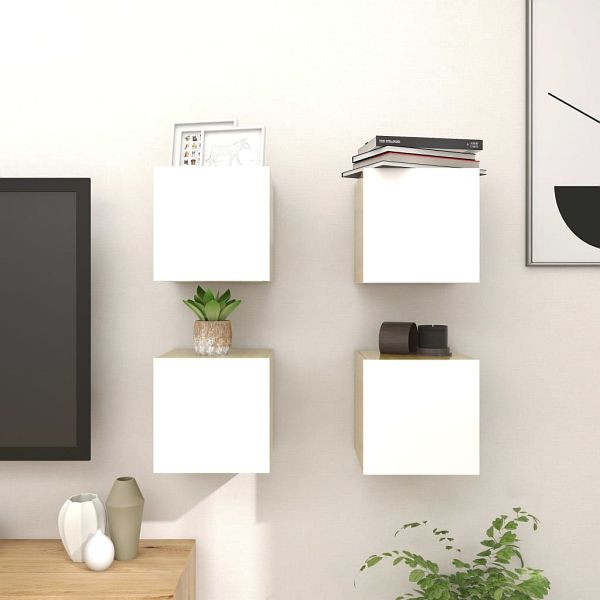 vidaXL TV-Wandschränke 4 Stück Weiß Sonoma-Eiche 30,5x30x30 cm, 804498