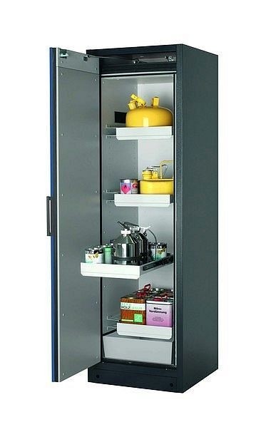 asecos Sicherheitsschrank Q-CLASSIC-90, Q90.195.060 in enzianblau RAL 5010 mit 3x Auszugswanne Standard (Stahlblech), 30072-047-30091