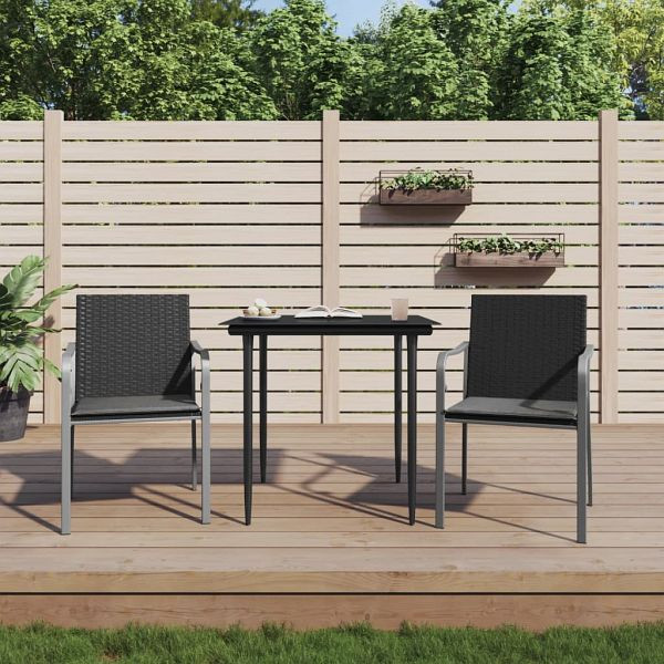 vidaXL Gartenstühle mit Kissen 2 Stück Schwarz 56x59x84 cm Poly Rattan, 364094