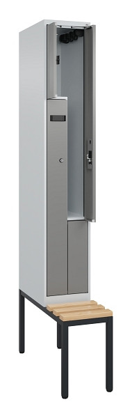 C+P Z-Spind Evolo PLUS, Bank, 2 Fächer, 2120x300x815mm, 7035/0004, Zylinderschloss, Sitzfläche Buche-Hartholz, Sitzbank, 0490537-102 S10040