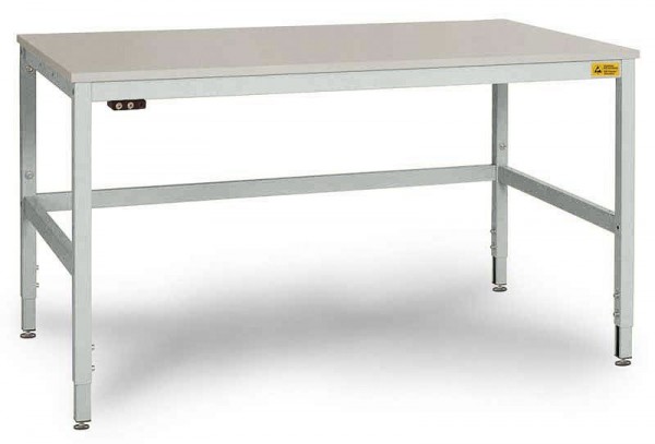 Manuflex ESD-Arbeitstisch CANTOLAB Spezial mit Kunststoffplatte, BxTxH = 1250 x 800 x 758-958 mm, Lichtgrau, LC3036.7035