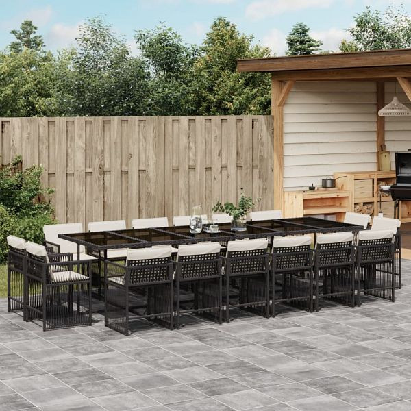 vidaXL 17-teilig Garten-Essgruppe mit Kissen Schwarz Poly Rattan, 3211782